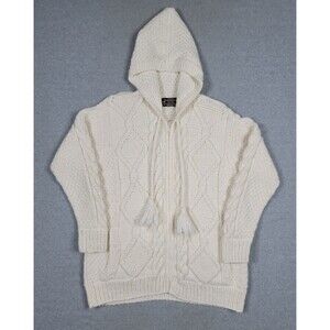 Vintage Sisandina Womens 100% Wool Cableknit Zip Up Hooded Sweater Jacket Sz L